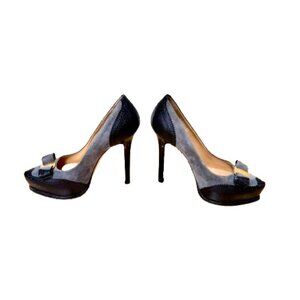 Salvatore Ferragamo Tisha Heels Two Tone Grey Black Platform Size 8